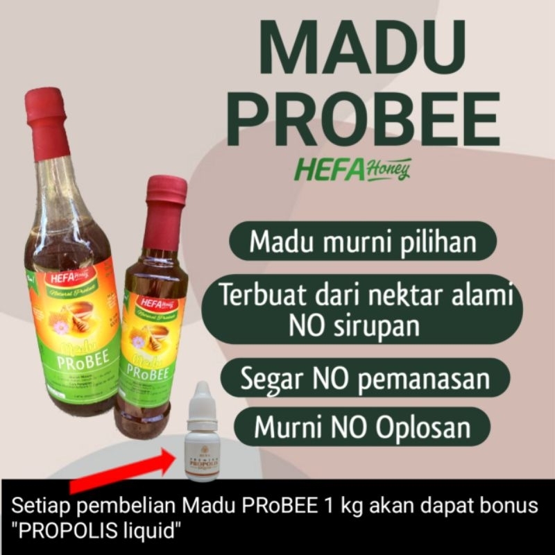 

Probee Gold - Madu Asli full nektar, rendah kadar air, memiliki kandungan Bee Pollen, Propolis, dan Royal Jelly. Madu dengan rasa lembut, kaya nutrisi, dan memberikan asupan gizi maksimal untuk kesehatan tubuh Anda! By Hefa Honey.