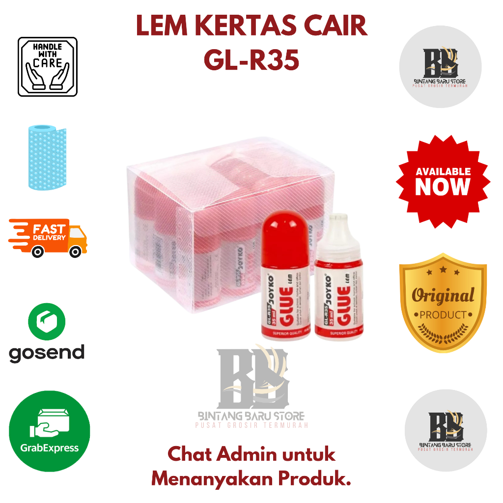 

[HARGA 1 LUSIN] JOYKO - LEM KERTAS CAIR GL-R35 - PEREKAT KUAT - UKURAN 35ML