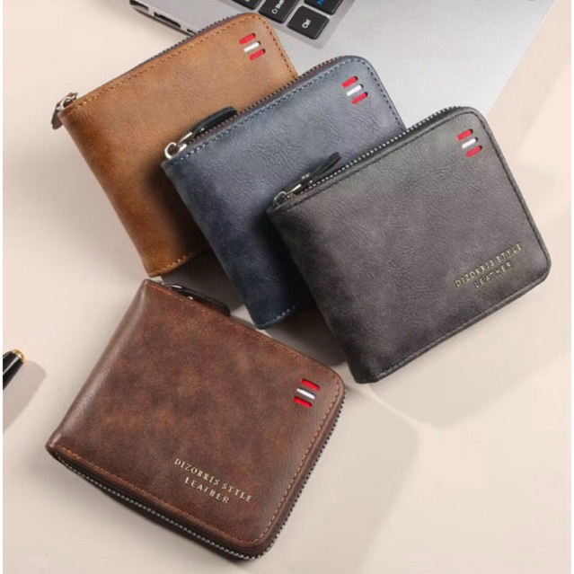 Dompet Lipat Premium Pria Laki laki Wanita Leather Tas Genggam Zipper Resleting Dompet Tempat Kartu 