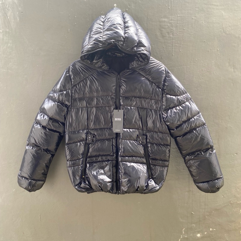 JACKET WANITA - HUGO BOSS DUCKDOWN BLACK METALIC HOODIE ORIGINAL AUTHENTIC