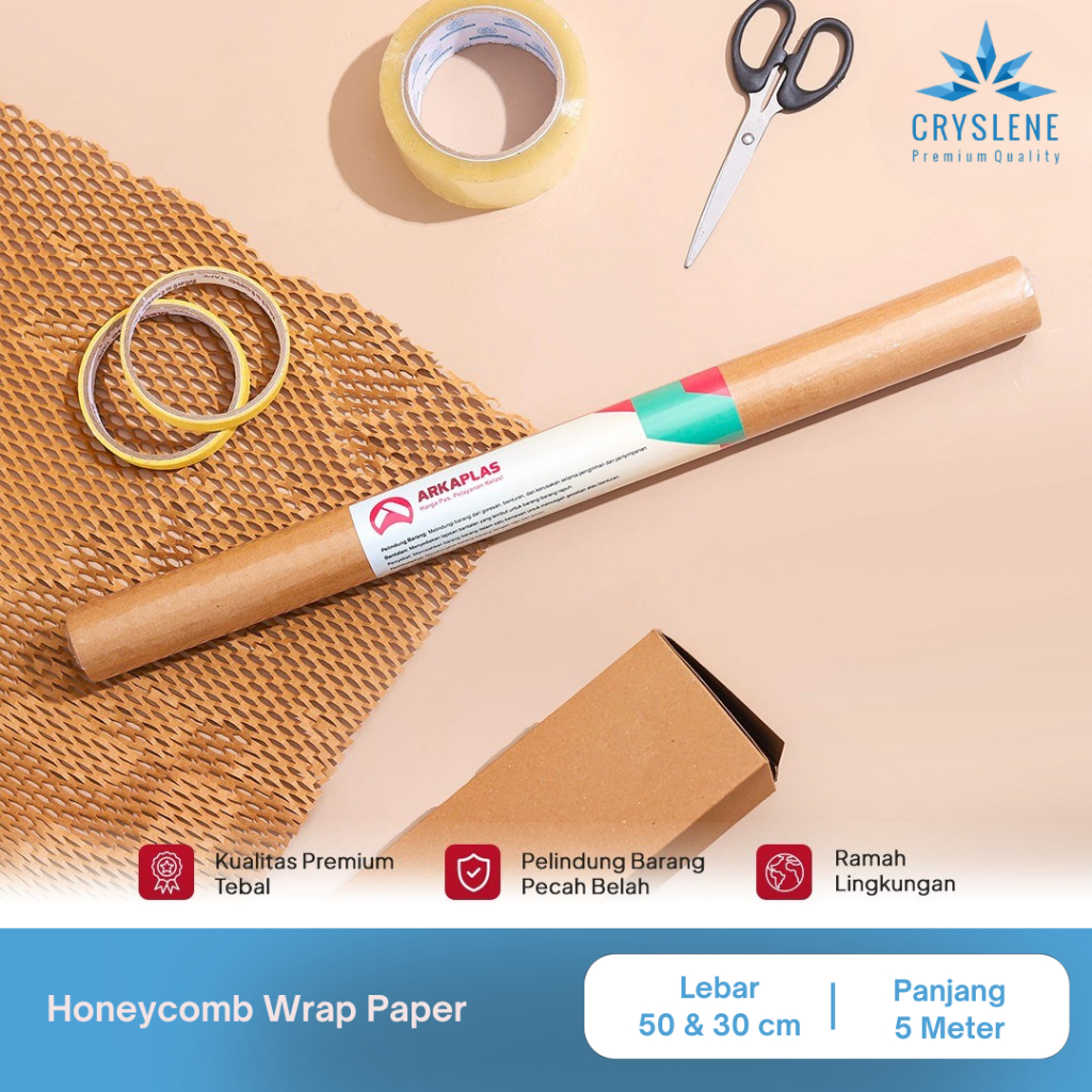 

CRYSLENE Honeycomb Paper Hexa Wrap Eco Friendly Ukuran Lengkap 30cm & 50cm x 1m & 5m