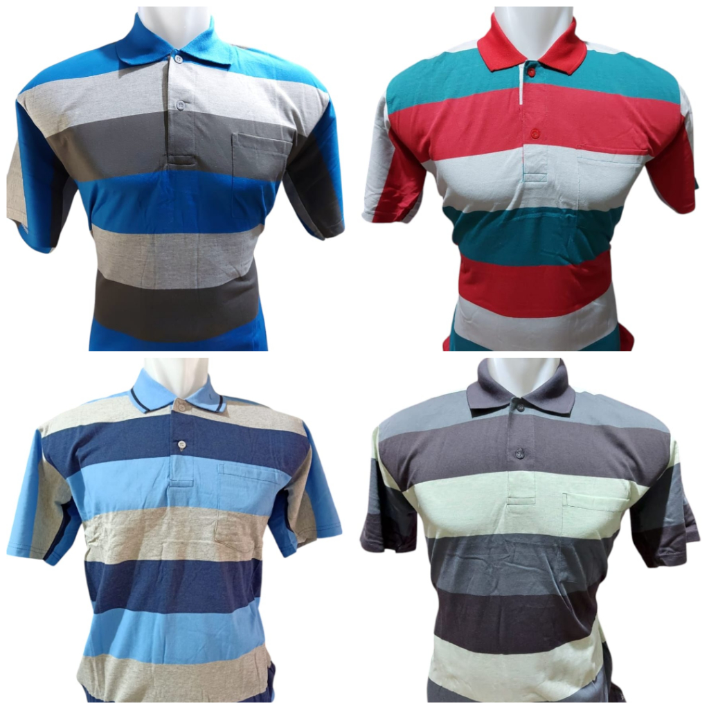 KAOS KERAH PRIA DEWASA MOTIF SALUR LENGAN PENDEK KAOS SALUR ADA KANTONG SIZE L-XXL