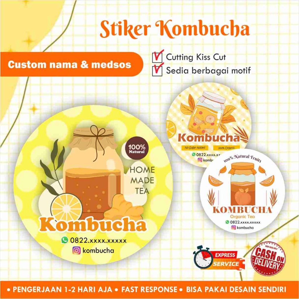 

[170 pcs] Stiker Kombucha Cromo bulat / Label kemasan makanan / minuman / promosi / murah / chromo