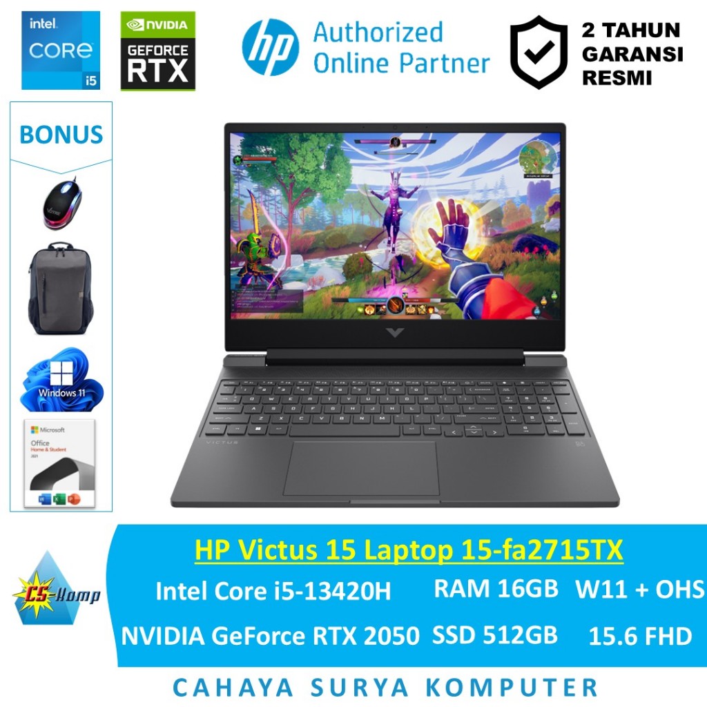 HP Victus 15 Laptop 15-fa2715TX- B7WA5PA Intel Core i5-13420H RAM 16GB SSD 512GB RTX2050 W11 OHS 15.