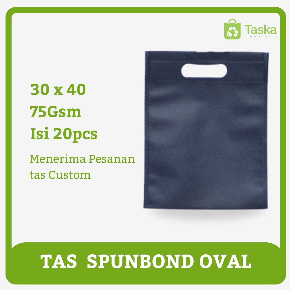 

Taska - Tas Press Spundbond Oval 30x40 Warna Biru Dongker - Tote Bag Spunbond Polos