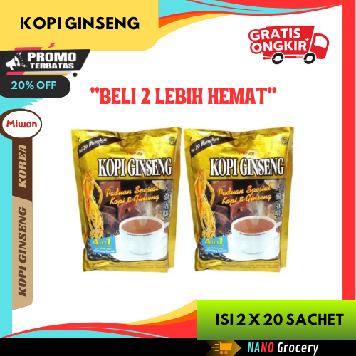 

2 Pouch MIWON Korean Ginseng Coffee Isi 40 Sachet | 100% Kopi Ginseng Korea Asli