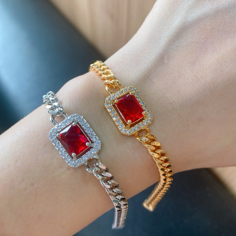 gelang lipan permata merah segi. ready gold dan silver