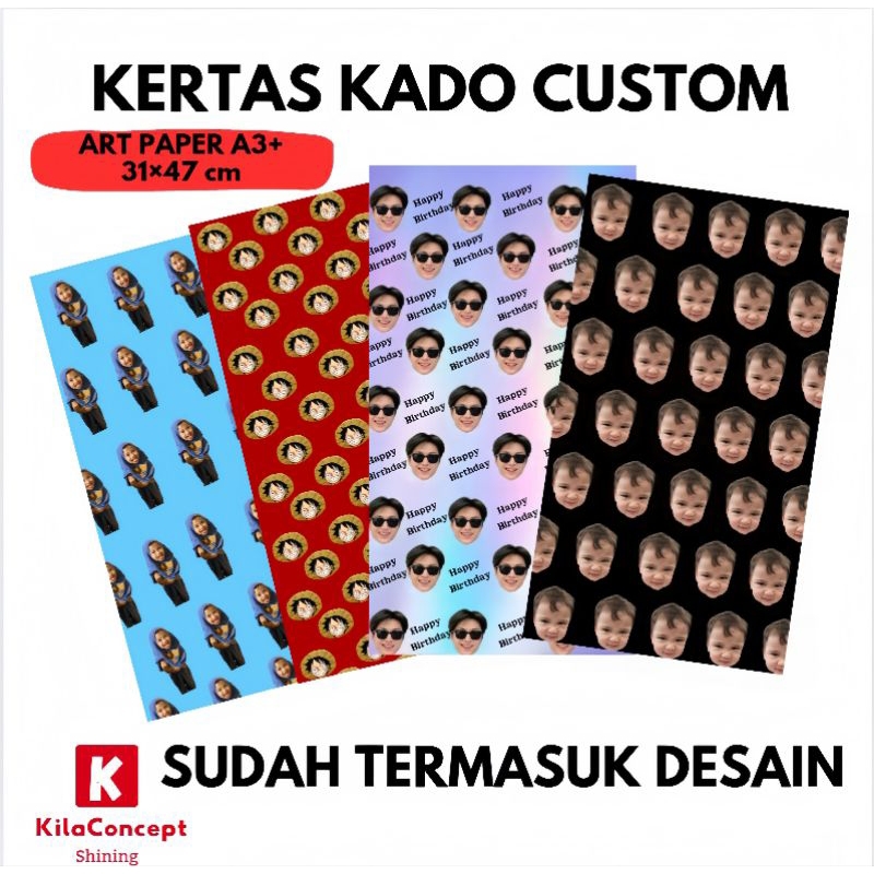 

Kertas Kado Custom Wajah| Gift Paper Custom| Wrapping Paper Wajah - Art Paper A3+