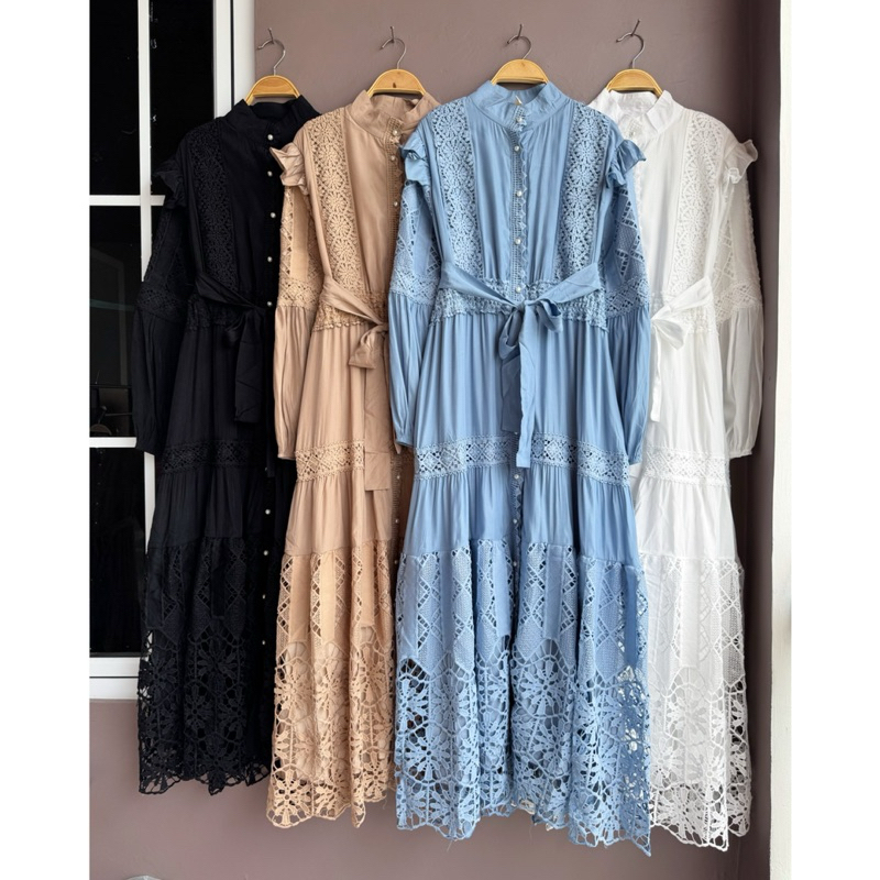 gamis Sonia, gamis Eliza, dress lfy ori, gamis import, lafreya dress, gamis putih, white maxi, dress