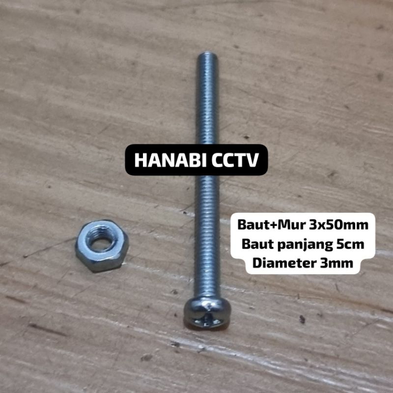 Baut + Mur 3X50mm Baut JP M3 x Panjang 5cm Diameter 3mm