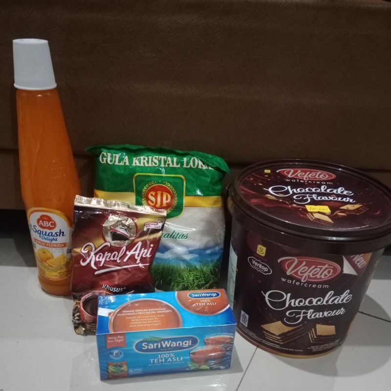

paket lebaran, parcel, lebaran ada sirup, gula, teh, kopi, wafertimbo