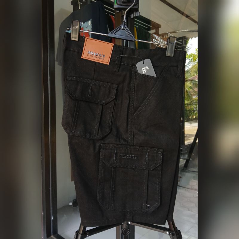 Rockdeath | Celana Cargo Pendek Pria Hitam Distro