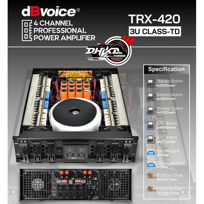 POWER DBVOICE TRX 420 CLASS TD 3U 4 CHANNEL 2000Watt / POWER DBVOICE 4 CHANNEL CLASS TD 3U Dbvoice T
