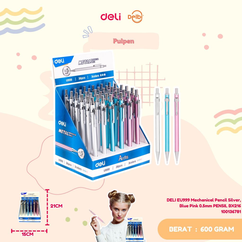 

DELI EU999 Mechanical Pencil Silver, Blue Pink 0.5mm PENSIL