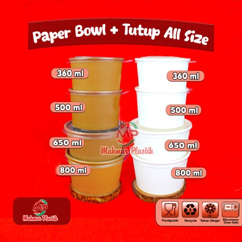 [ ISI 25 Pcs ] Paper Bowl / Paper Bowl + Tutup / Mangkok Kertas Polos / Mangkok Kertas + tutup