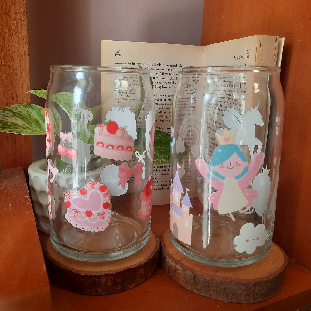 Gelas Aesthetic kaca, Gelas Minuman kaca, gelas unik, gelas gambar lucu sugabunny