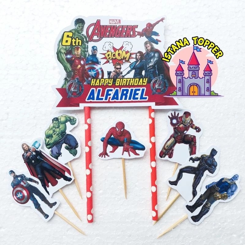 Topper Cake CUSTOM tema Avengers, Captain Amerika, Transformer dan Ultraman / Topper Cake