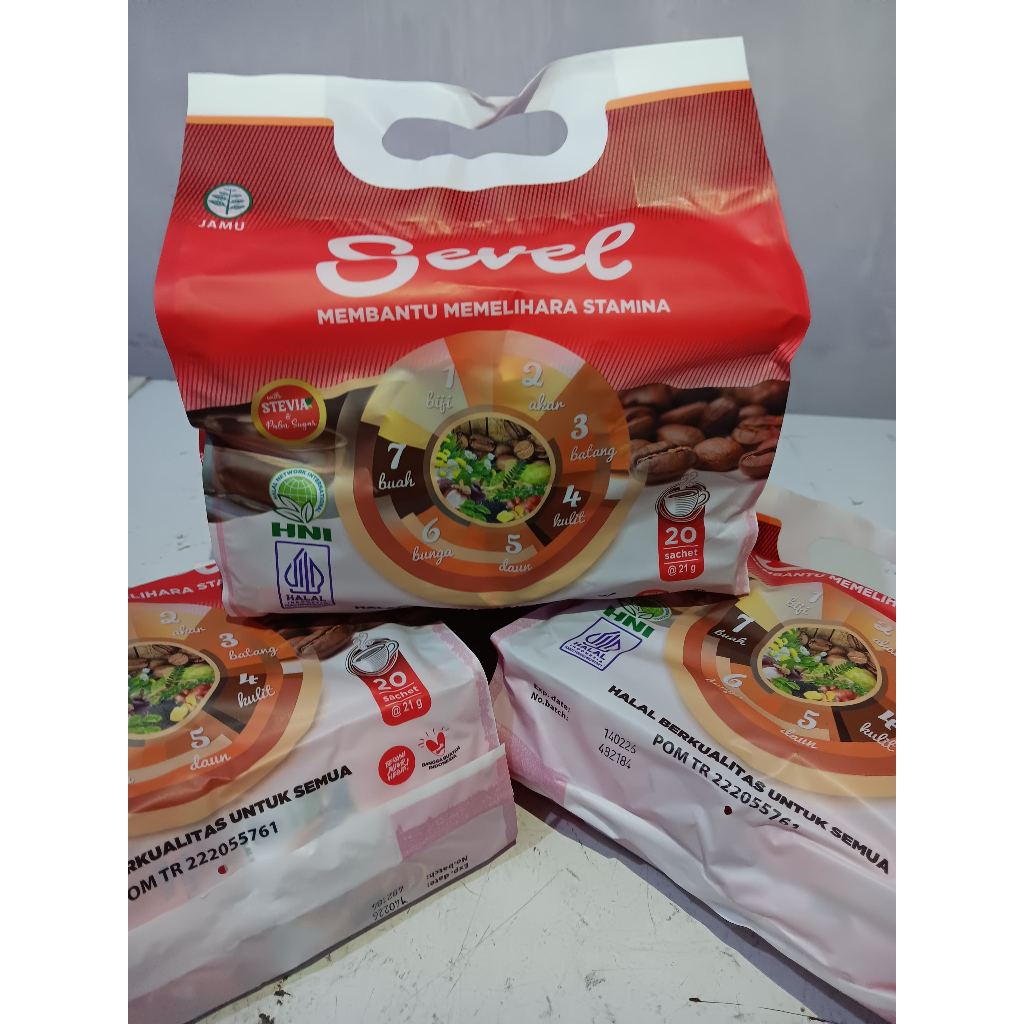 

kopi sevel coffee herbal 7 elemen hni hpai - 20 sachet merah enak