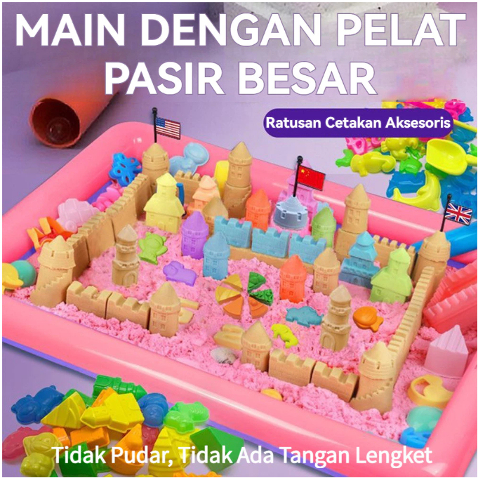 Mainan Anak Pasir Ajaib 1kg dan Box Container Lengkap Dengan Wadah Cetakan Sendok