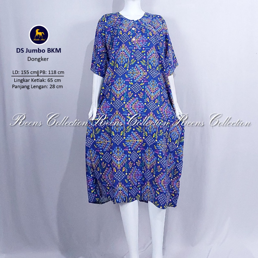 Batik Kuda Mas Daster JUMBO LD-150cm Daster Tangan Pendek Di Bawah Lutut 2 Kancing Depan Tidak Busui