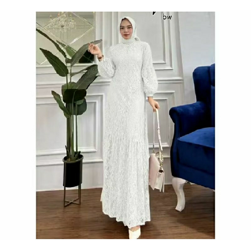 Gamis lebaran mewah putih terbaik