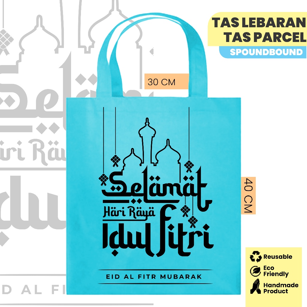 

GOODIEBAG HANDLE BIRU 1 - TAS IDUL FITRI UKURAN SEDANG 30X40X10 CM / GOODIEBAG SABLON