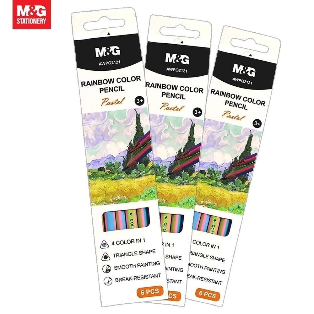 

M&G Pencil Color AWPQ2121/ M&G Pensil Warna Pastel 1 Set Isi 6 pcs/Pensil Warna Pelangi 4 Color in 1