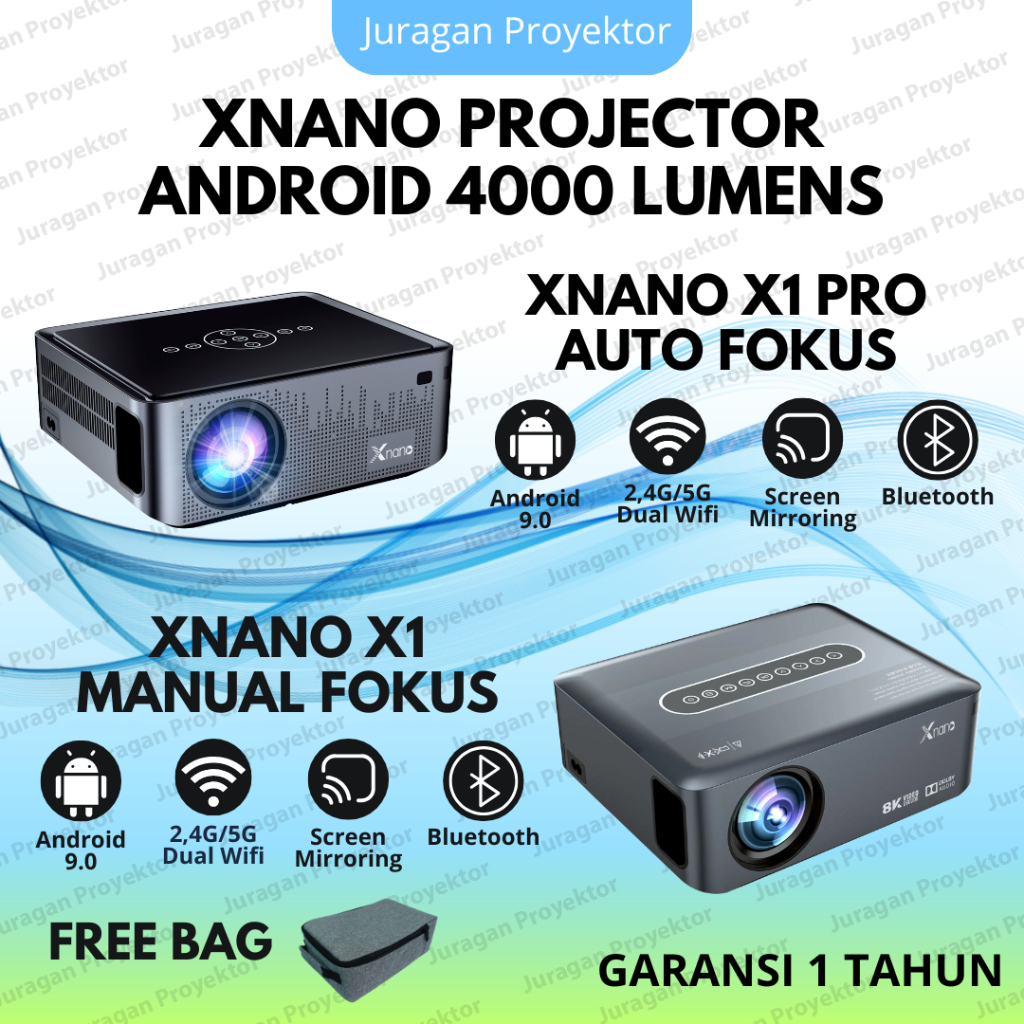 Proyektor LED XNANO X1 PRO Android Wifi 4000 Lumens Projector Mini Portable Bluetooth Screen
