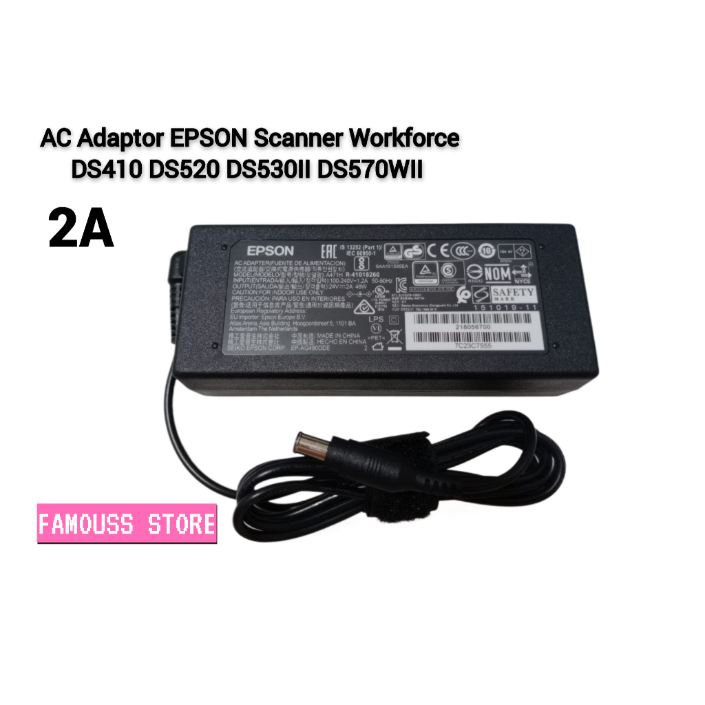AC Adaptor EPSON Scanner Workforce DS410 DS520 DS530II DS570WII Adaptor DS410 DS520 DS530II DS570WII