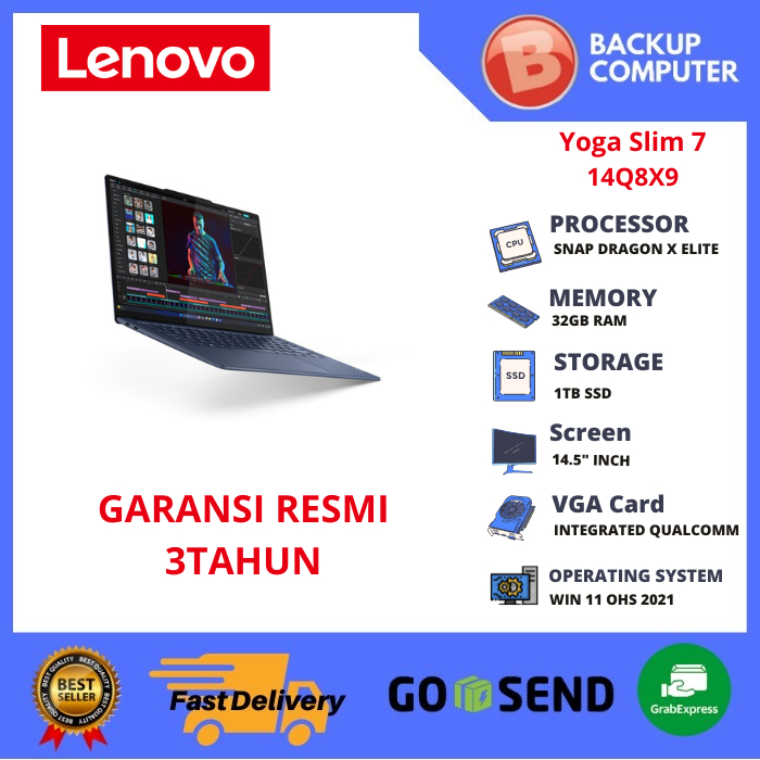 LAPTOP LENOVO Yoga Slim 7 14Q8X9 10ID Snapdragon X Elite X1E 32GB RAM