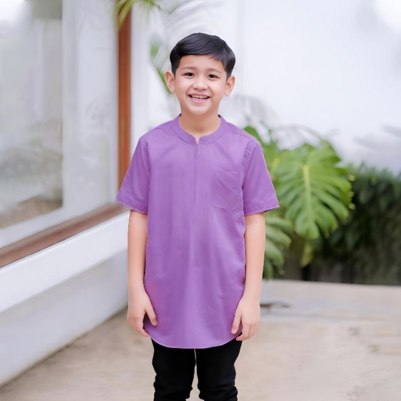 Baju koko anak warna ungu lavender usia 3 sampai 12 tahun bahan katun