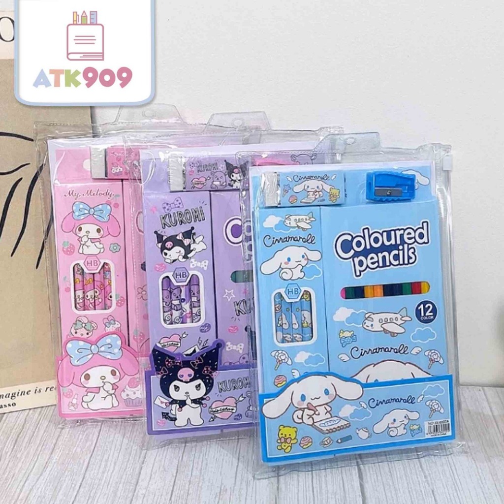 

ATK909 5in1 Sanrio Paket Coloured Pencils Paket Belajar Mewarnai Goodiebag Alat Tulis Sekolah Pensil Warna