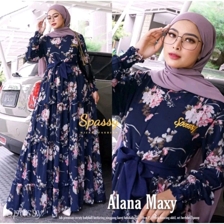 GAMIS SAKURA BAJU MUSLIM WANITA GAMIS MOTIF BUNGA SAKURA TERBARU BUMIL BUSUI FRENDLY