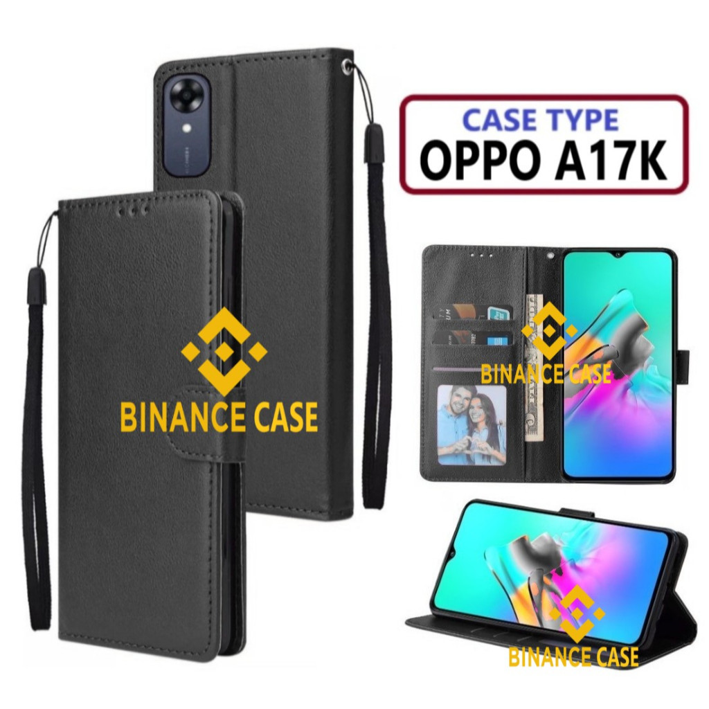 LEATHER FLIP CASE OPPO A17K CASE KULIT FLIP WALLET LEATHER KULIT PREMIUM SARUNG BUKA TUTUP KESING HP