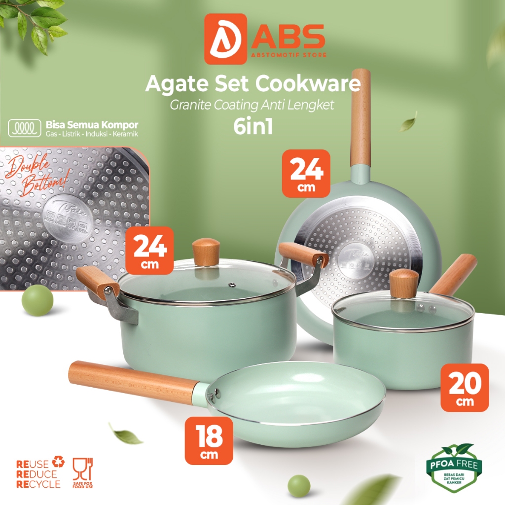 ABS X Tifale Agate Set Cookware Panci Set 6IN1 Frypan Saucepan Anti Lengket Granite Coating