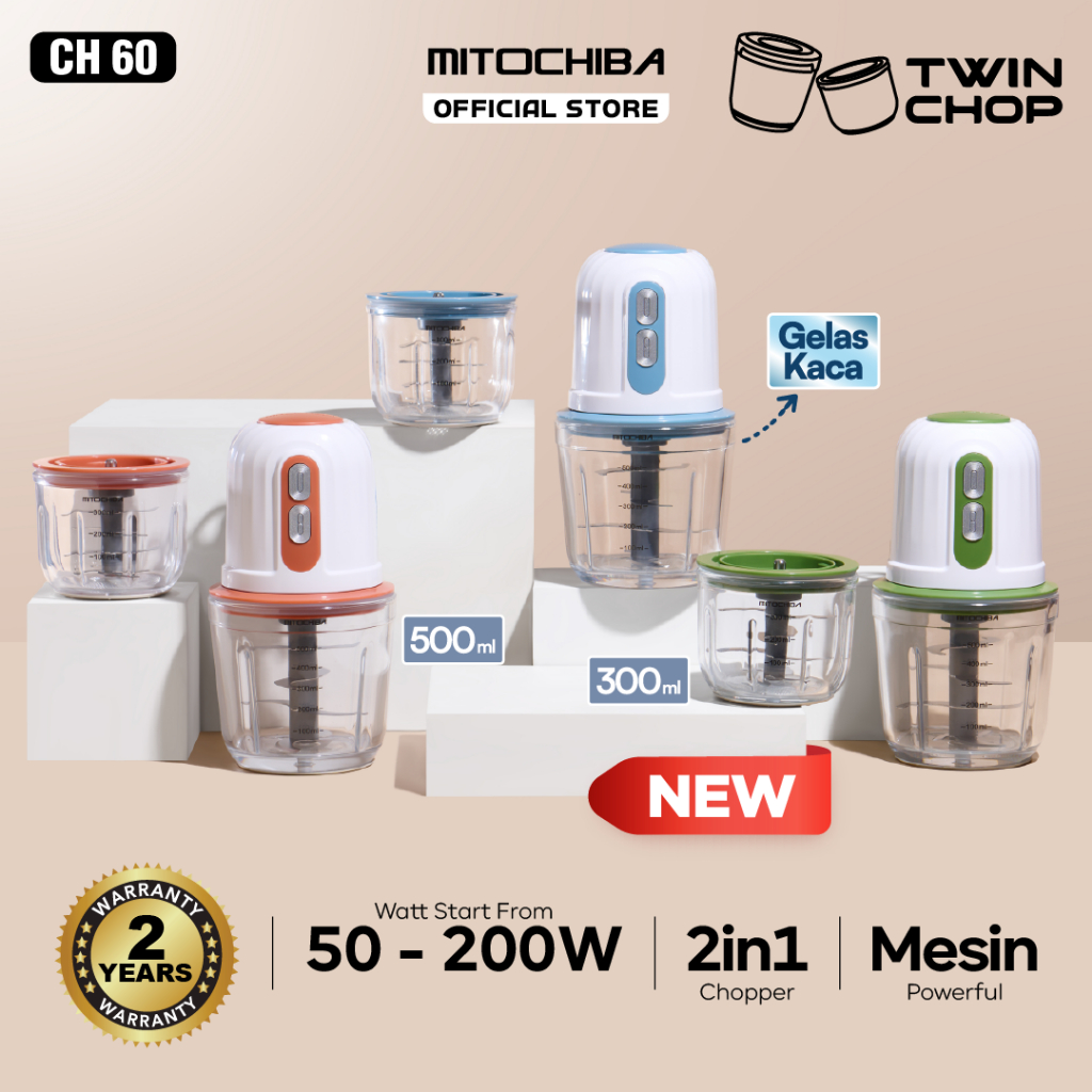 MITOCHIBA Chopper TWINCHOP CH60 500ml | Alat Penggiling dan Penghalus Bumbu