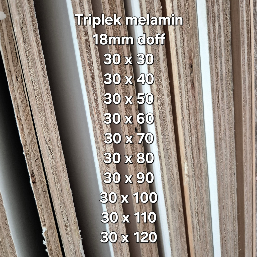 Triplek melamin putih custom 18mm doff 1 sisi lebar 30 cm