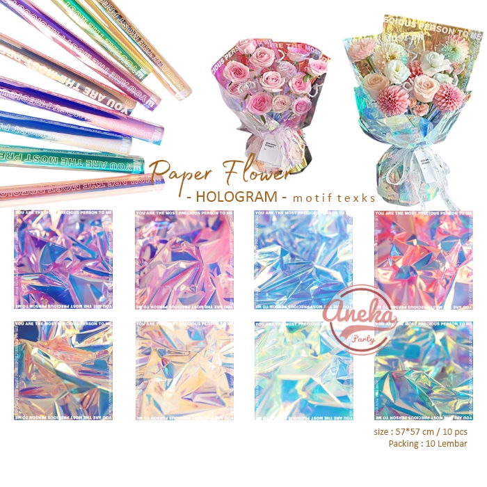 

[isi 10] Kertas Buket Hologram Motif Teks / Kertas Paper Wrapping Flower Cellophane Hologram Mengkilap