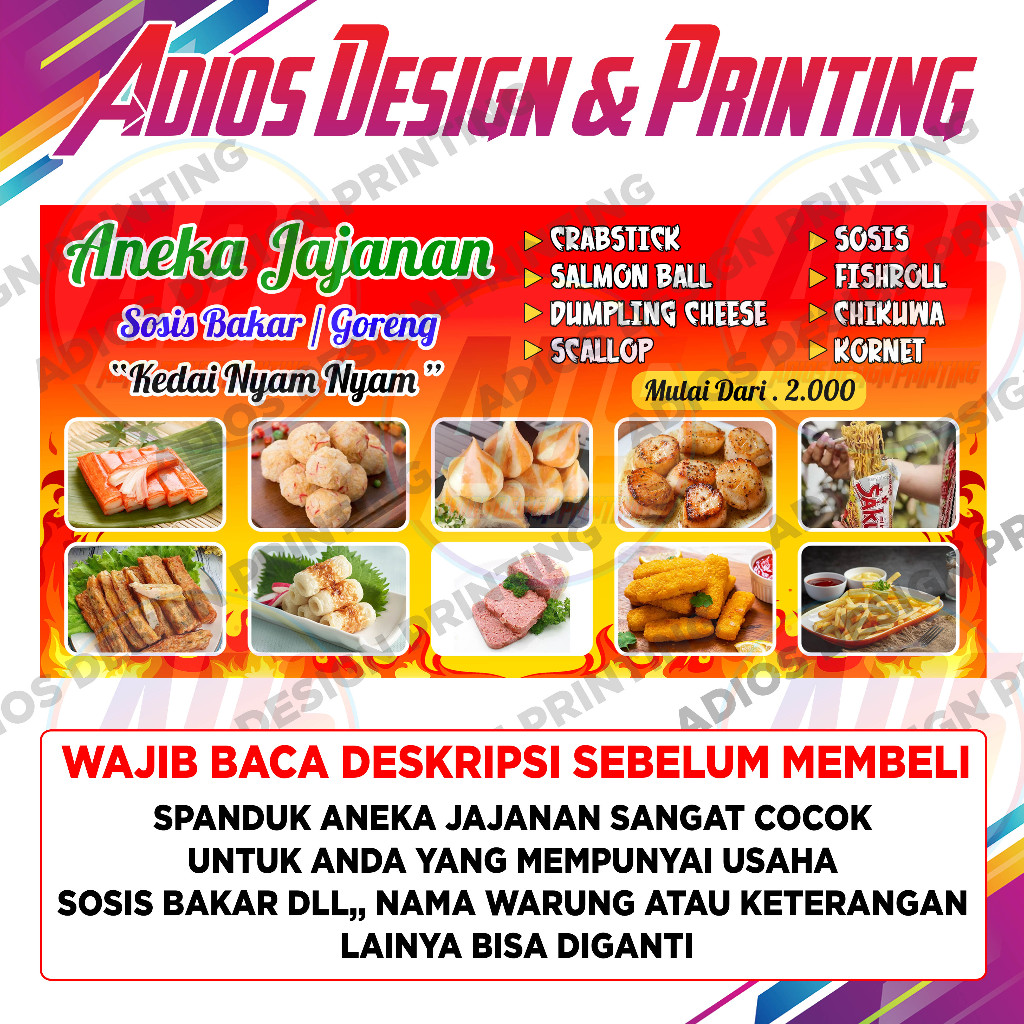 Spanduk Jajanan Sosis Bakar / Banner Sosis Bakar / Spanduk Banner Sosis Bakar Aneka Sea Food
