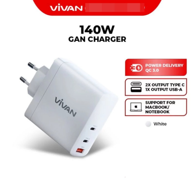 VIVAN GaN04 Adaptor Charger 3Port 5A 140W White