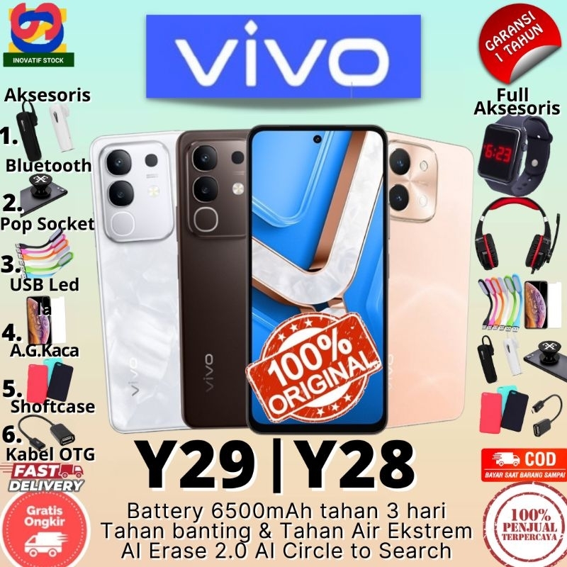 HP BARU VIVO Y29 | VIVO Y28 8/256GB - 8/128GB - 6/128GB Ram Upto 16GB Baterai 6500mAh GARANSI RESMI 