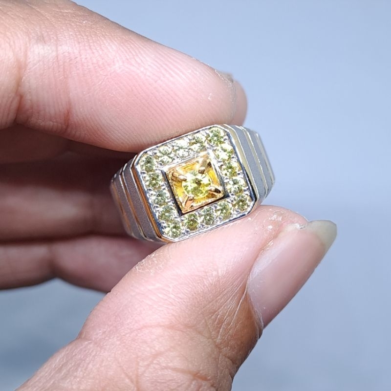 Cincin Silver Pria Keren Batu Yakut | Yellow Safir