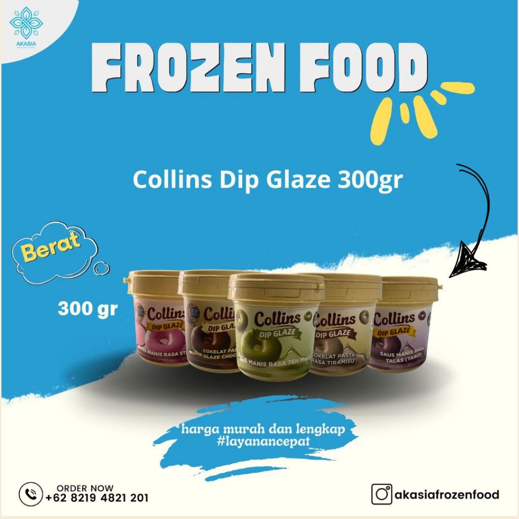 

Collins Dip Glaze 300gr ( Coklat, Tiramisu, Taro, Strawberry, dan Teh Hijau )