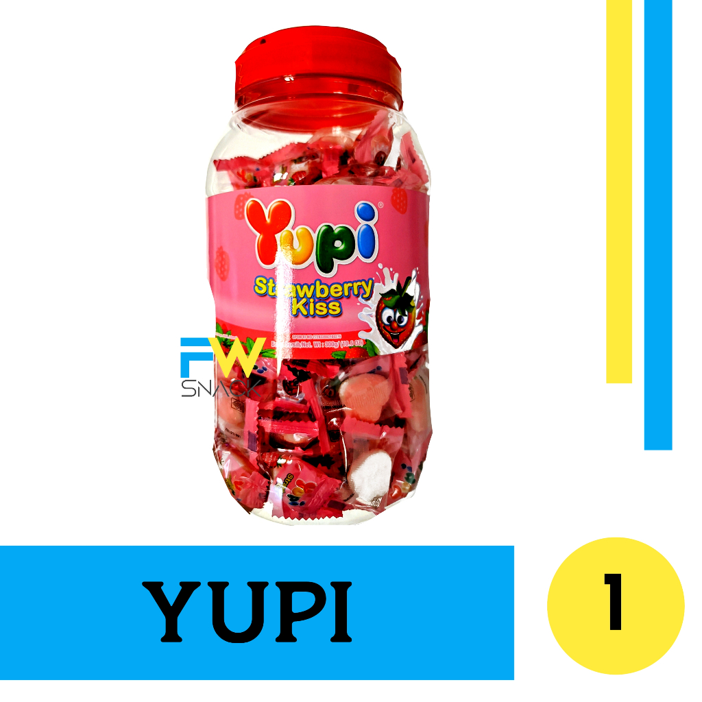 

YUPI KISS TOPLES ISI 125 PCS PERMEN YUPI RASA STRAWBERRY TOPLES 300GR