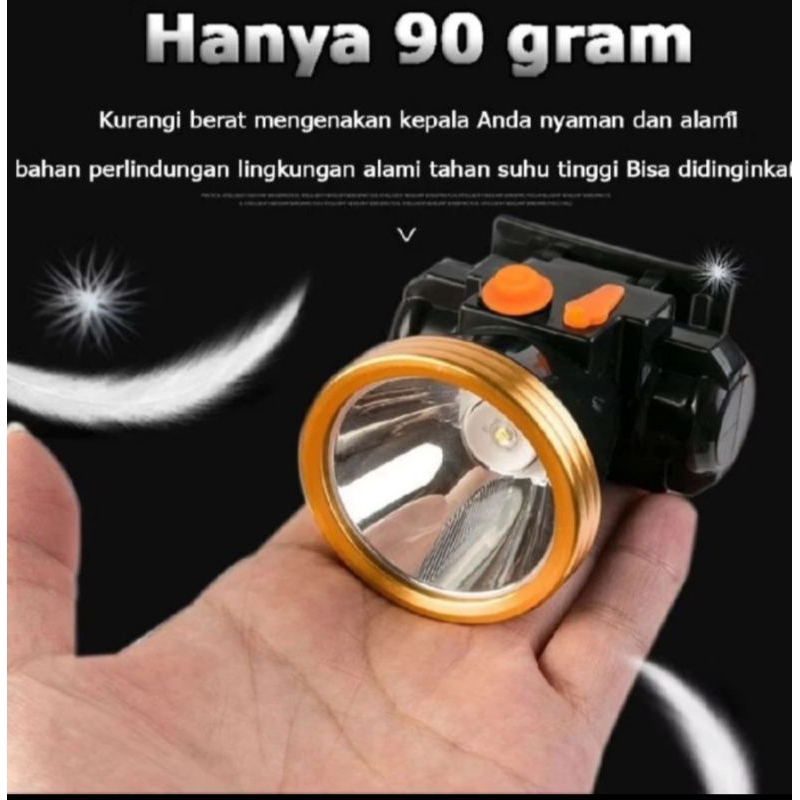 SENTER KEPALA 1LED USB CAHAYA PUTIH FOKUS SUPER TERANG