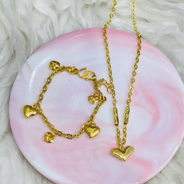kalung plus gelang anak dewasa model fancy variasi love emas asli kadar 700 & 875