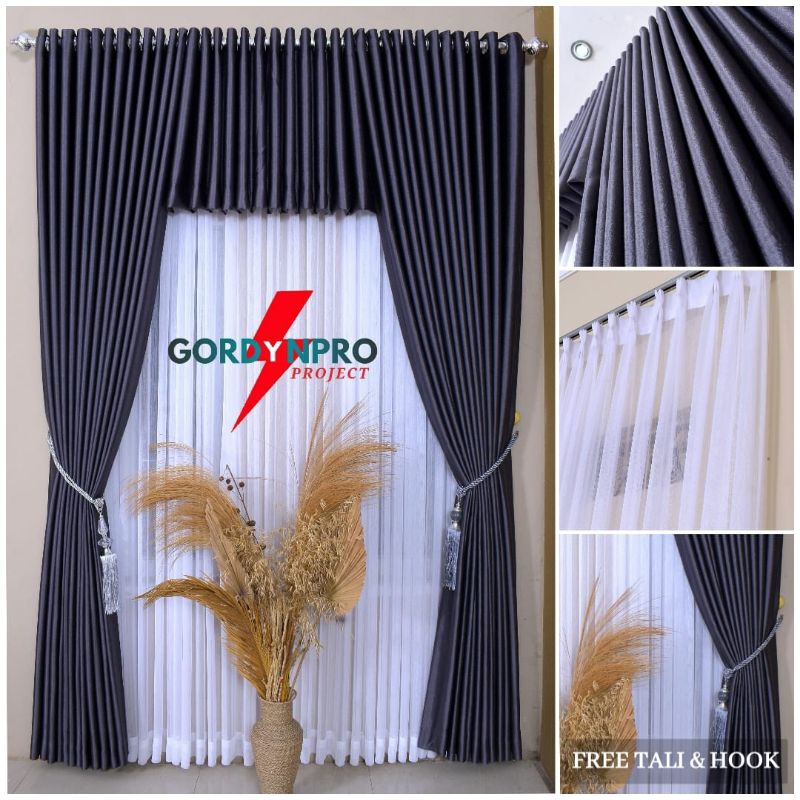 [PAKET LENGKAP] Gorden Smokring Blackout Tebal 12 Gelembung Kiri Kanan Vitrase Poni Tali Dan Hook