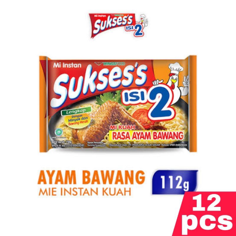 

Mie Suksess isi 2 Rasa Ayam Bawang 111 gr 1/2 DUS isi 12 Pcs
