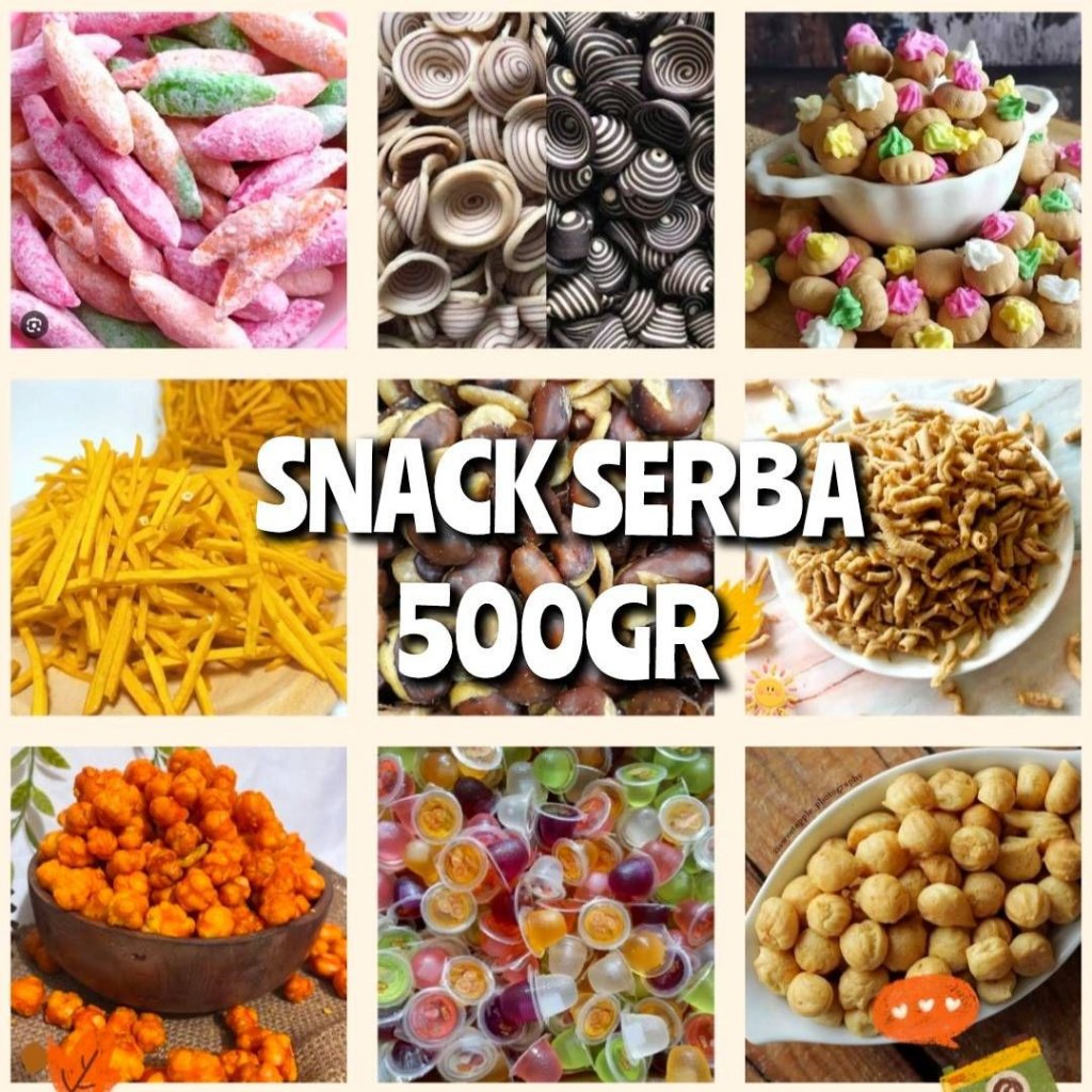 Aneka Snack Serba 500gr Setengah Kilo / Snack Kering Kiloan Camilan Keripik 1/2kg an + FREE KARDUS