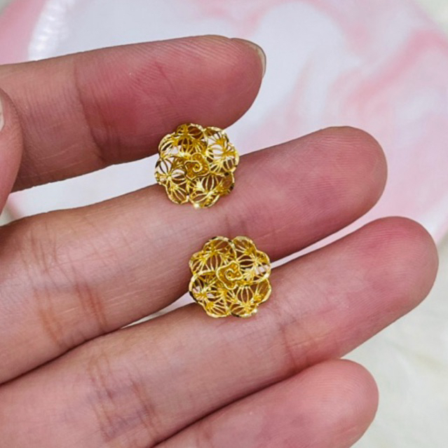 giwang bunga kerawang simple elegant emas asli kadar 700